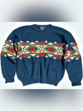 Vintage Faconnable Alpaca Fair Isle Albert Goldberg Navy Ski Christmas sweater M